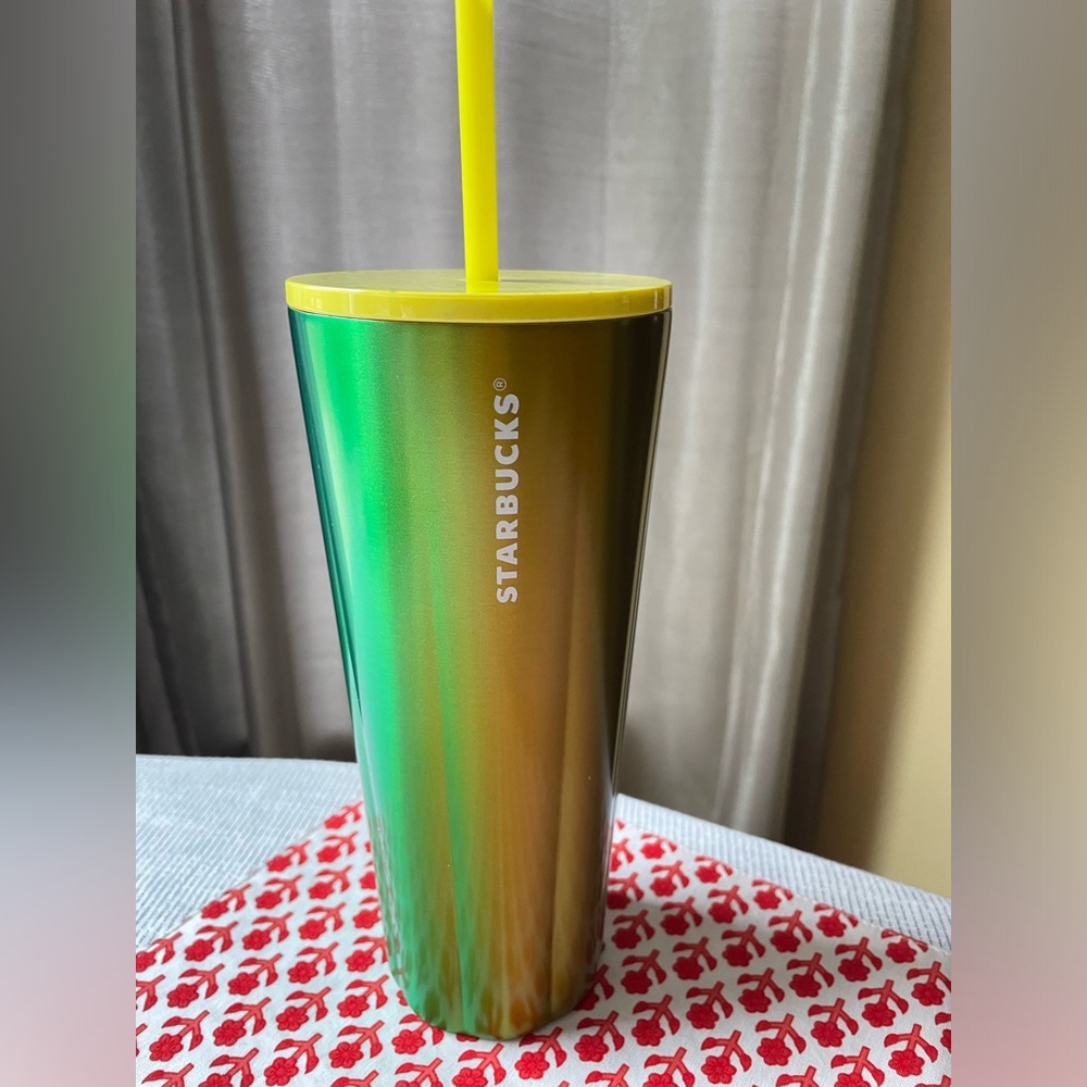 NWT Starbucks Green Yellow Gradient Stainless Steel Tumbler 24 oz